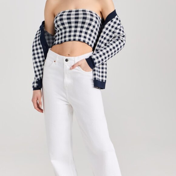 NEW KULE The Jo Plaid Top Navy White Size S - Picture 5 of 7